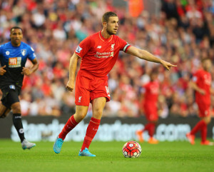 during the Barclays Premier League match between Liverpool and A.F.C. Bournemouth at Anfield on August 17, 2015 in Liverpool, United Kingdom.